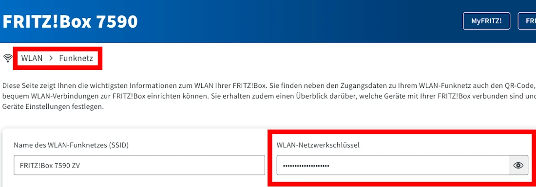  Funknetz-Einstellungen mit WLAN-Passwort
