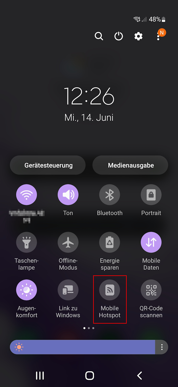 Screenshot des Schnellzugriffs bei Android