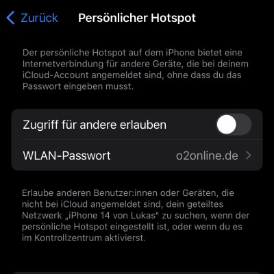 Hotspot einrichten beim iPhone 2