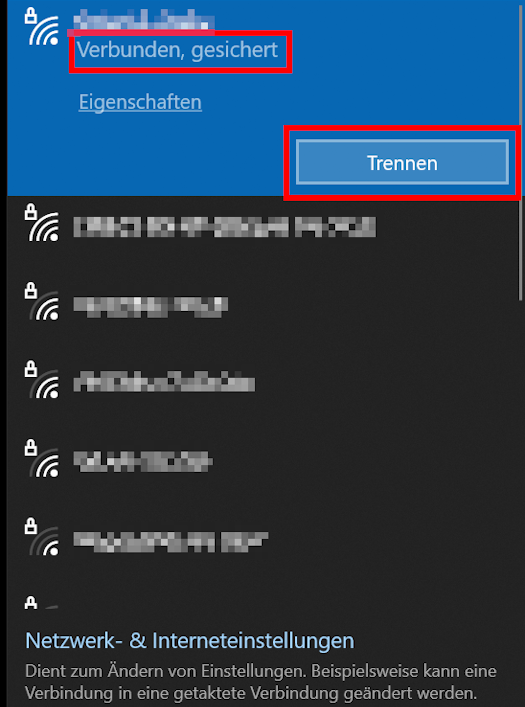 WLAN-Verbindung wieder trennen